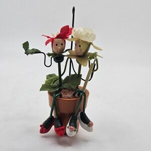 Vintage 2007 HMK Flower Pot Couple Christmas Ornament Floral Garden Decor